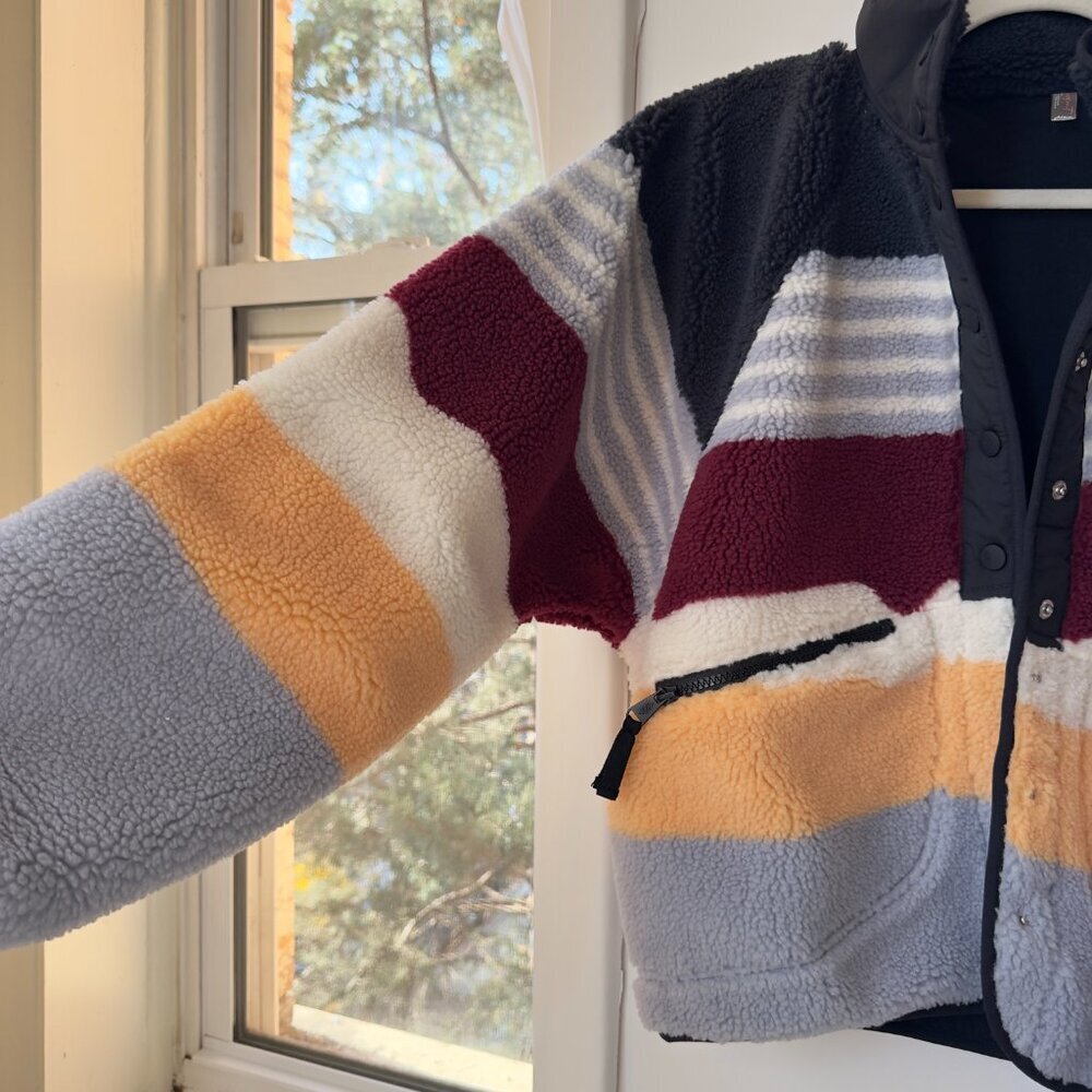 Free People Movement Hit The Slopes Printed Fleece Jacket Papaya Stripe Small - Picture 6 of 13